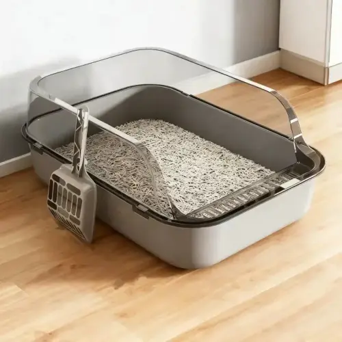 Cat Litter Box Splash Proof Semi Closed Grey Shovel