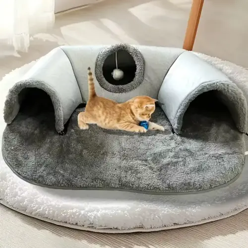 UShaped 3Entry Cat Tunnel Bed Soft Plush Mat by General — Cat Toys — PetAura Qatar