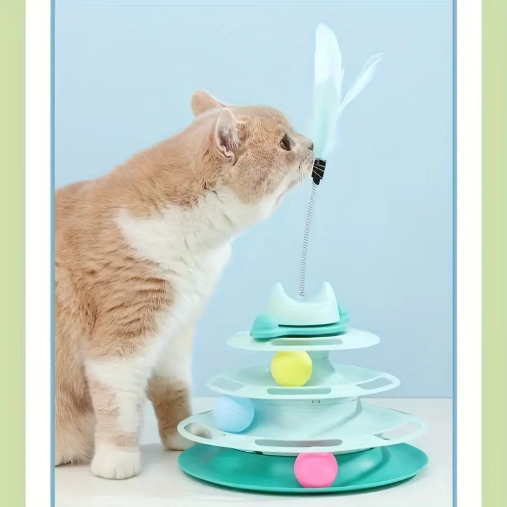 3 Rotating Ball Track Cat Toy Tower Blu