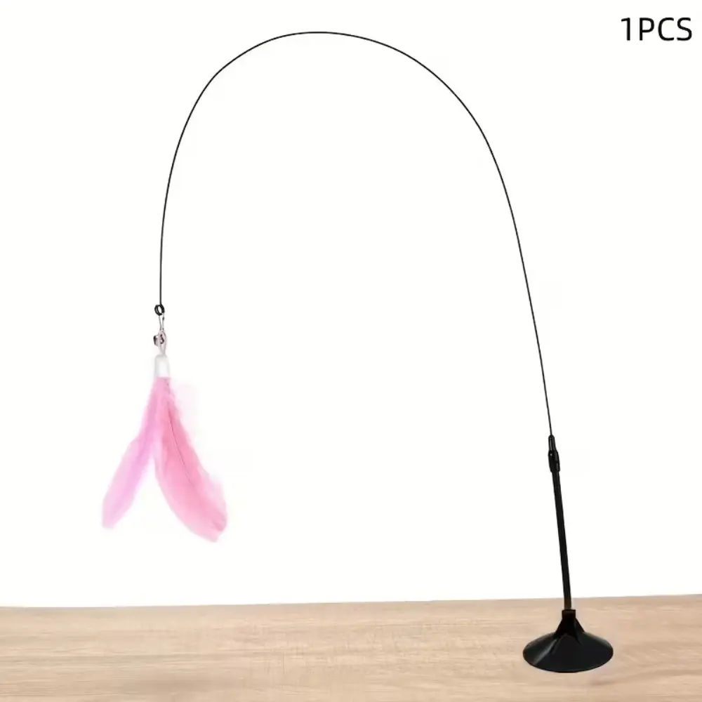 Interactive Cat Feather Toy Suction Cup Pink by General — Cat Toys — PetAura Qatar