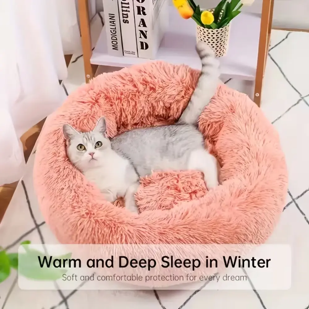Soft Round Cat Bed Non Slip Base Pink by General — Cat Bedding — PetAura Qatar