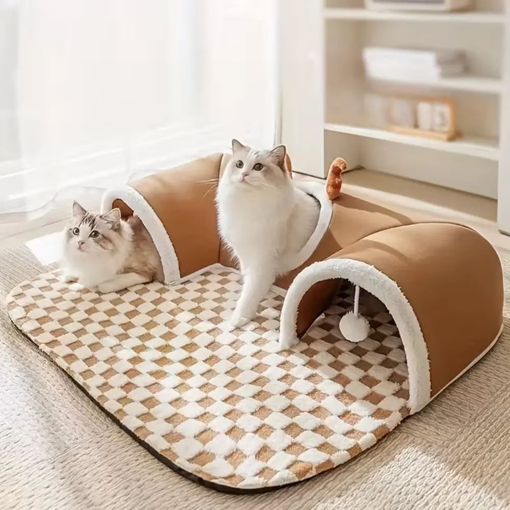 Cat Bed Tunnel & Scratcher Brown
