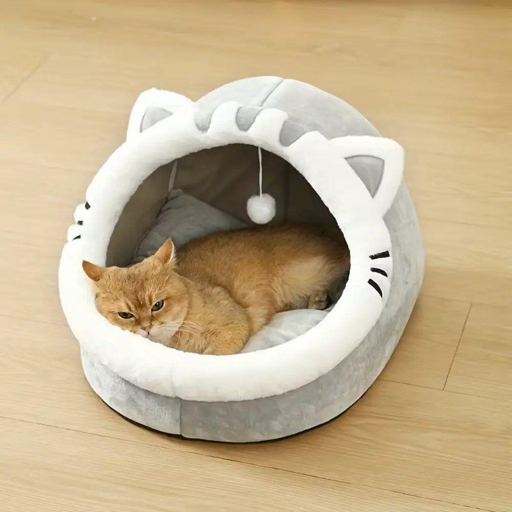 Luxury Cozy Cave Pet Bed Plush Indoor Bed Cats & S Pets 31×30×28 cm Grey