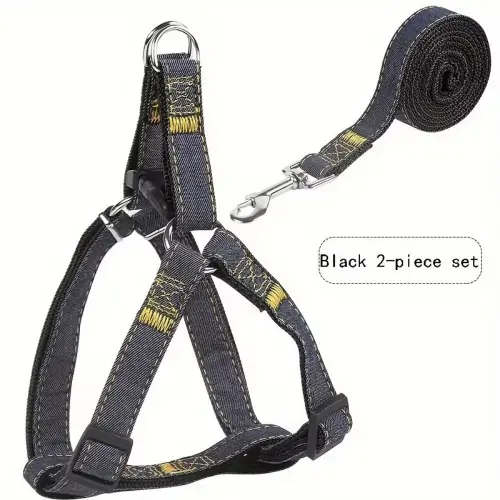 Denim Dog Harness & Leash Set BL XL Size