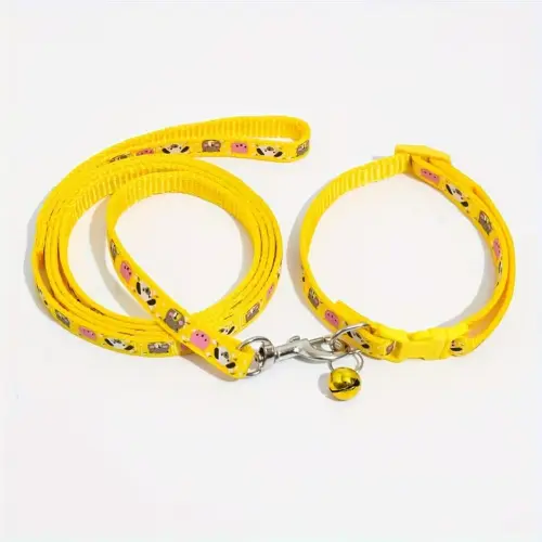Cartoon Print Dog Collar Bell & Leash YL