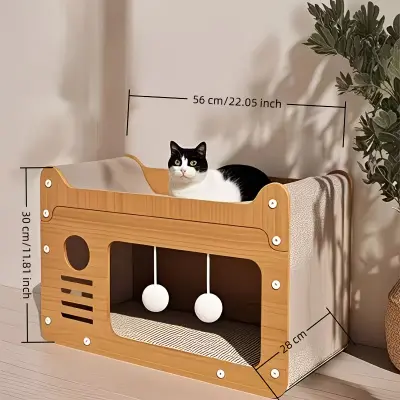 Multi Level Cat Bed Scratcher House Khaki