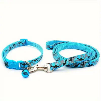 Geometric Dog Collar Leash Set Sky Blu