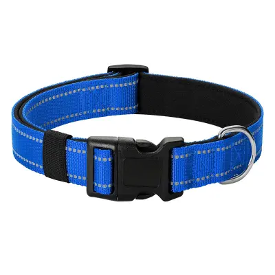 Dog Collar Nylon Padded Pet Collar L Size Blu
