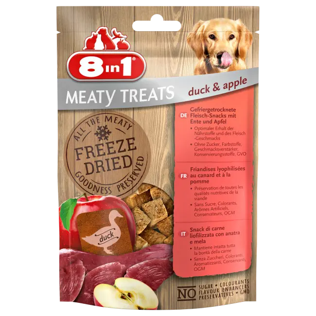 8in1 Meaty Treats Freeze Dried Duck & Apple Dog Snack 50g