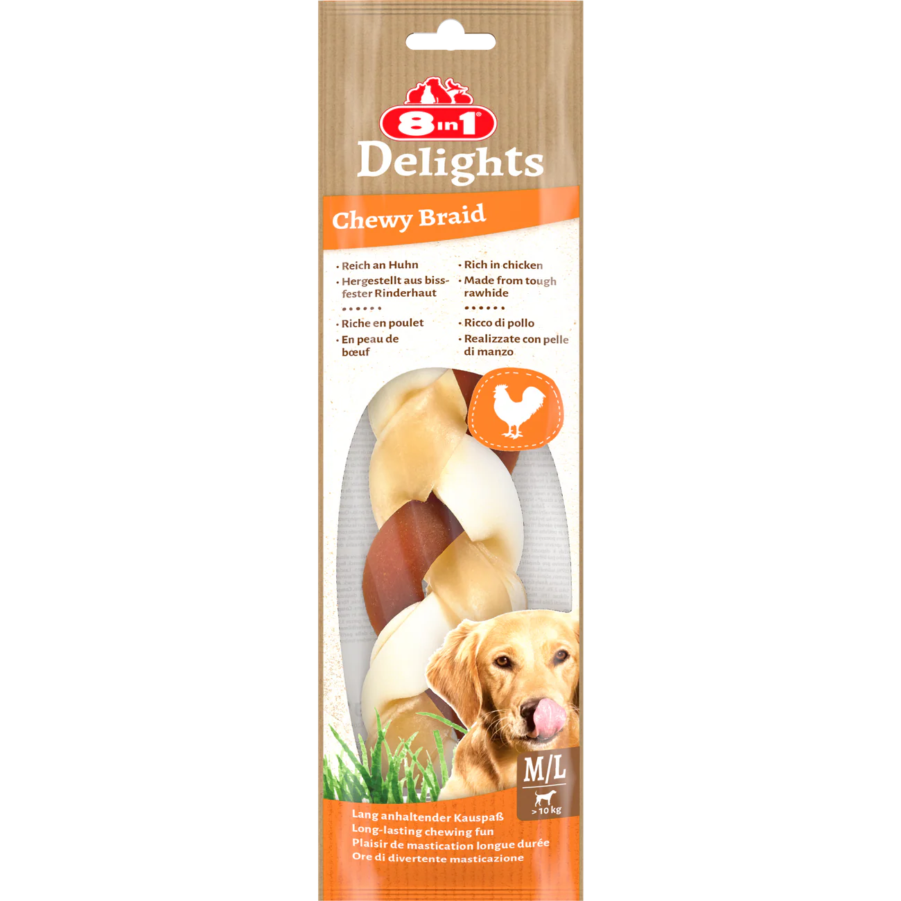 8in1 Delights Chewy Braids M/L Dog Snack 80g