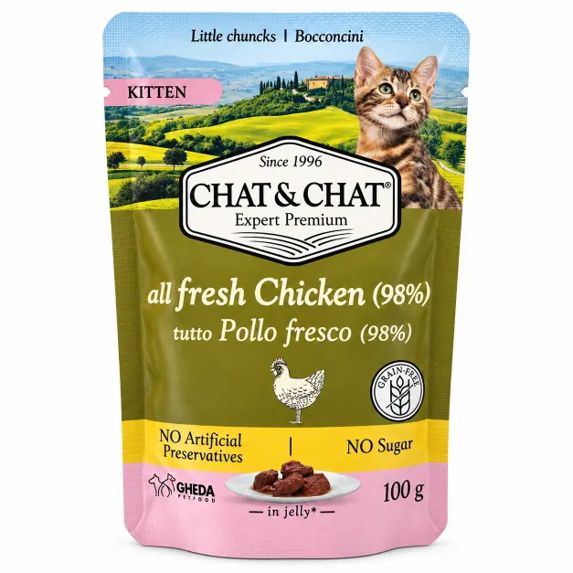 Chat & Chat Kitten Chicken Wet Cat Foog Pouches 100g