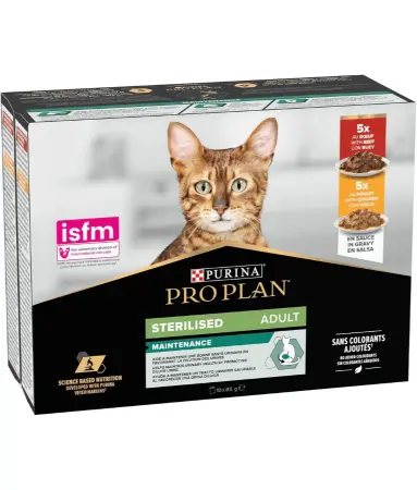 Purina Pro Plan Sterilized 5 x Chicken - 5 x Beef Mix Flavor Multi Pack Adult Wet Cat Food 10x85g